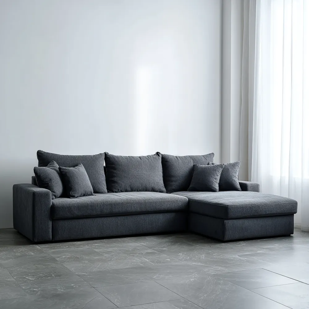 Divano Angolare in Tessuto 280x160x85 cm - Grigio Scuro - Design Moderno