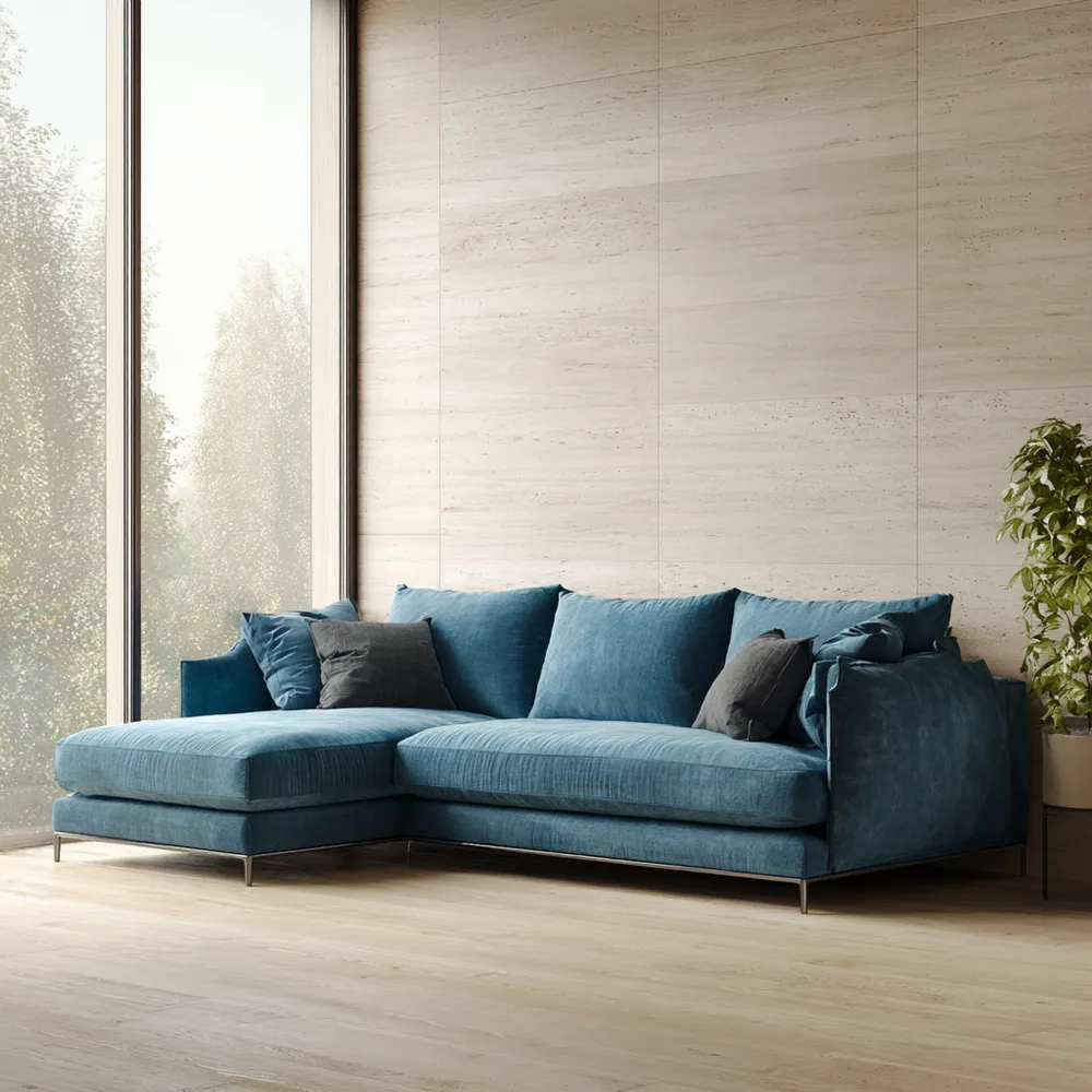 Divano angolare in tessuto Blu 250x160x80 cm - design moderno