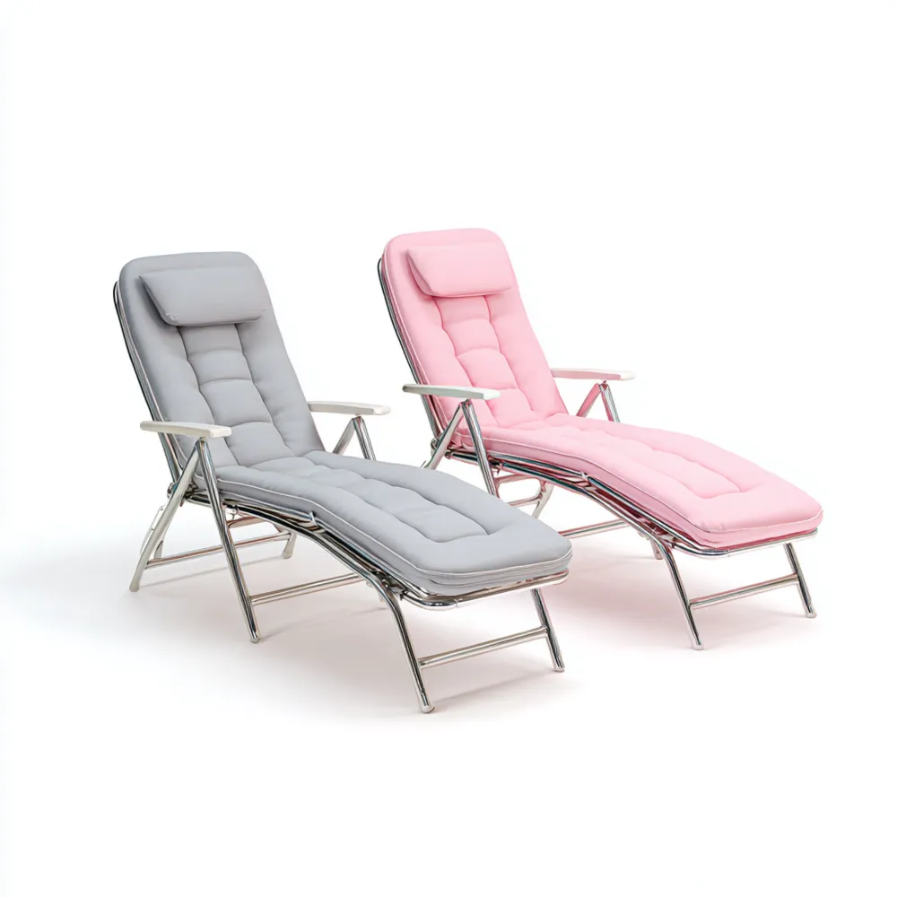 Lettino prendisole pieghevole 180x60x35 cm in metallo e tessuto imbottito - Grigio/Rosa