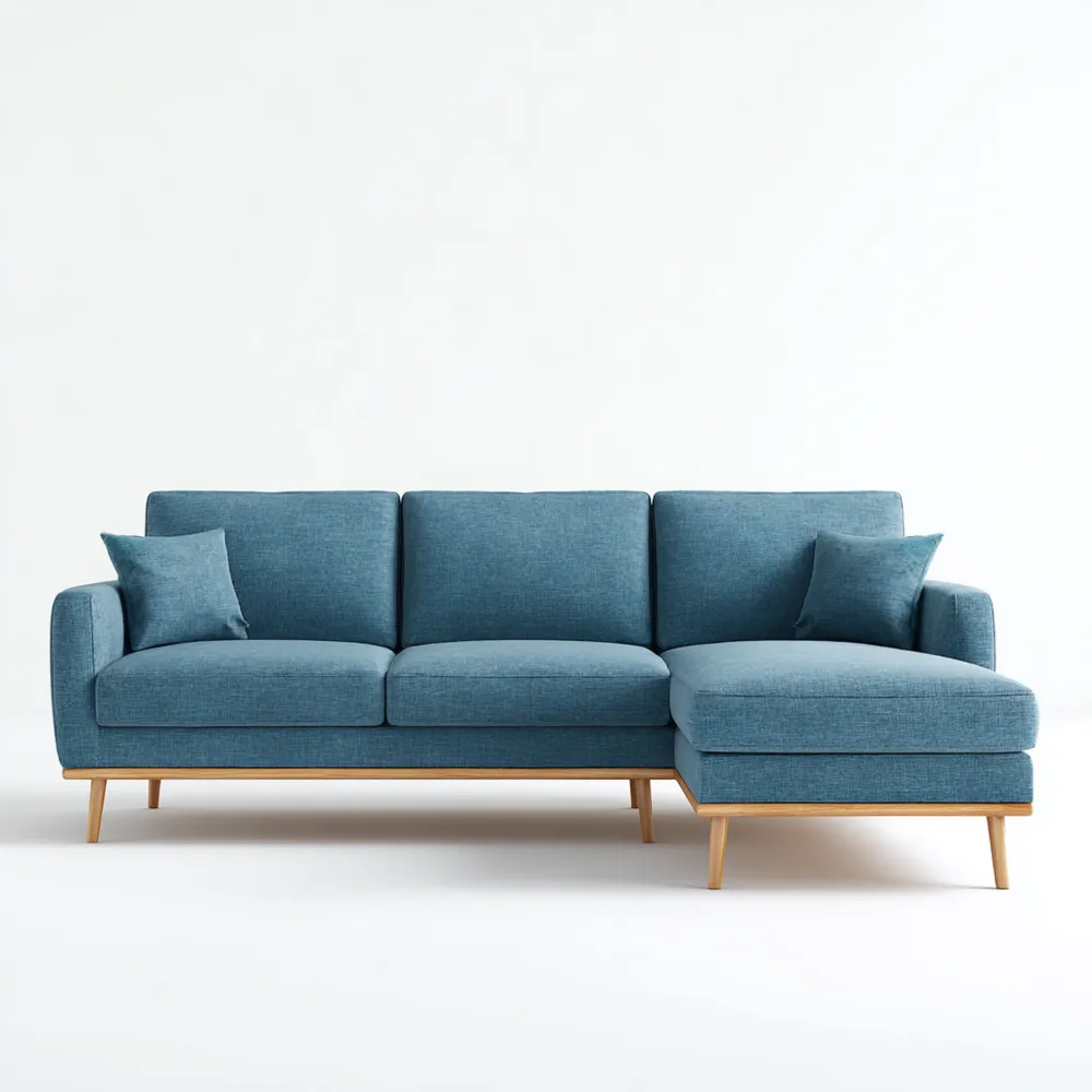 Divano angolare in tessuto 260x160x85 cm – Azzurro – Design Moderno