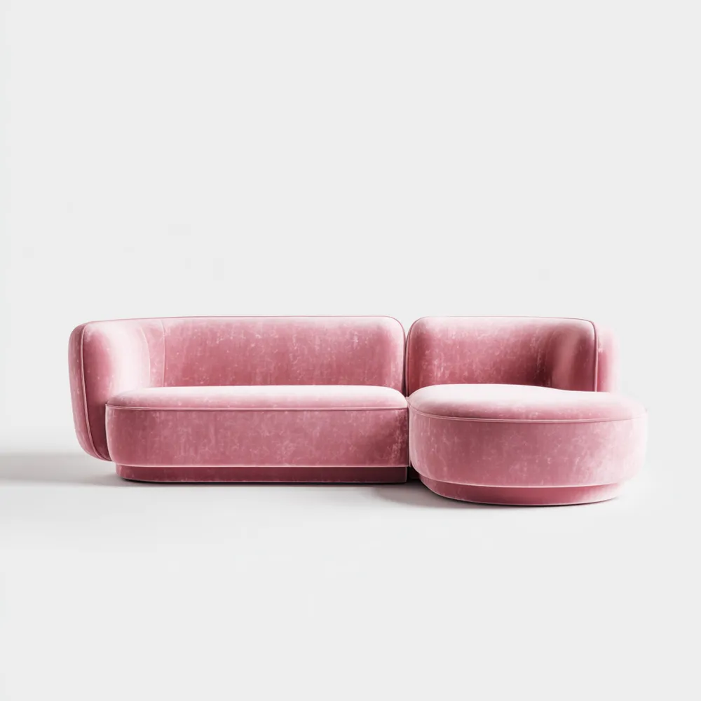 Divano Componibile in Velluto Rosa 250x140x85 cm - Design Moderno