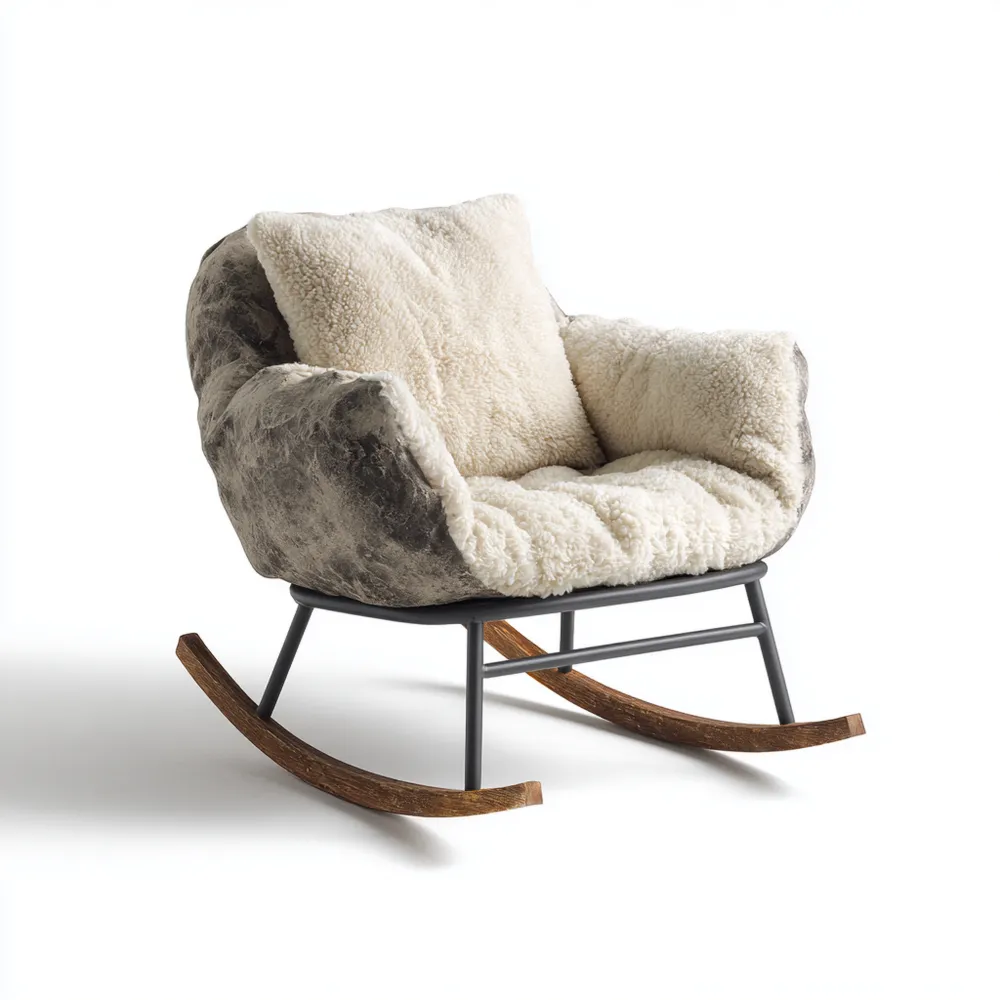 Sedia a dondolo in metallo con rivestimento in pile 78x80x85 cm - design moderno