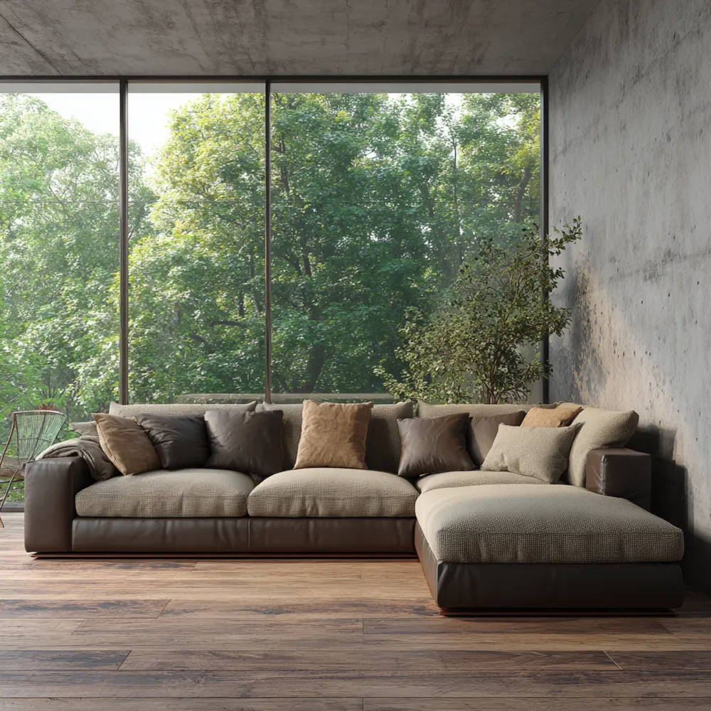 Divano angolare Tessuto e Pelle - 260x160x90 cm - Marrone/Beige - Design Moderno