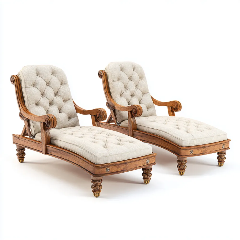 Lettino prendisole in legno imbottito - 200x70x80 cm - Beige - Design classico