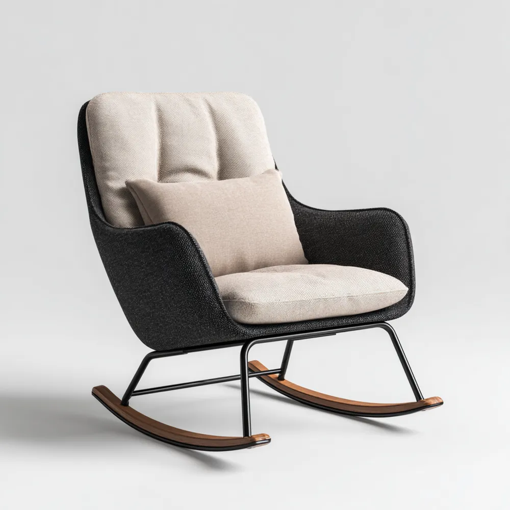Sedia a dondolo Tessuto imbottito 80x90x95 cm – Nero/Beige – Design Moderno