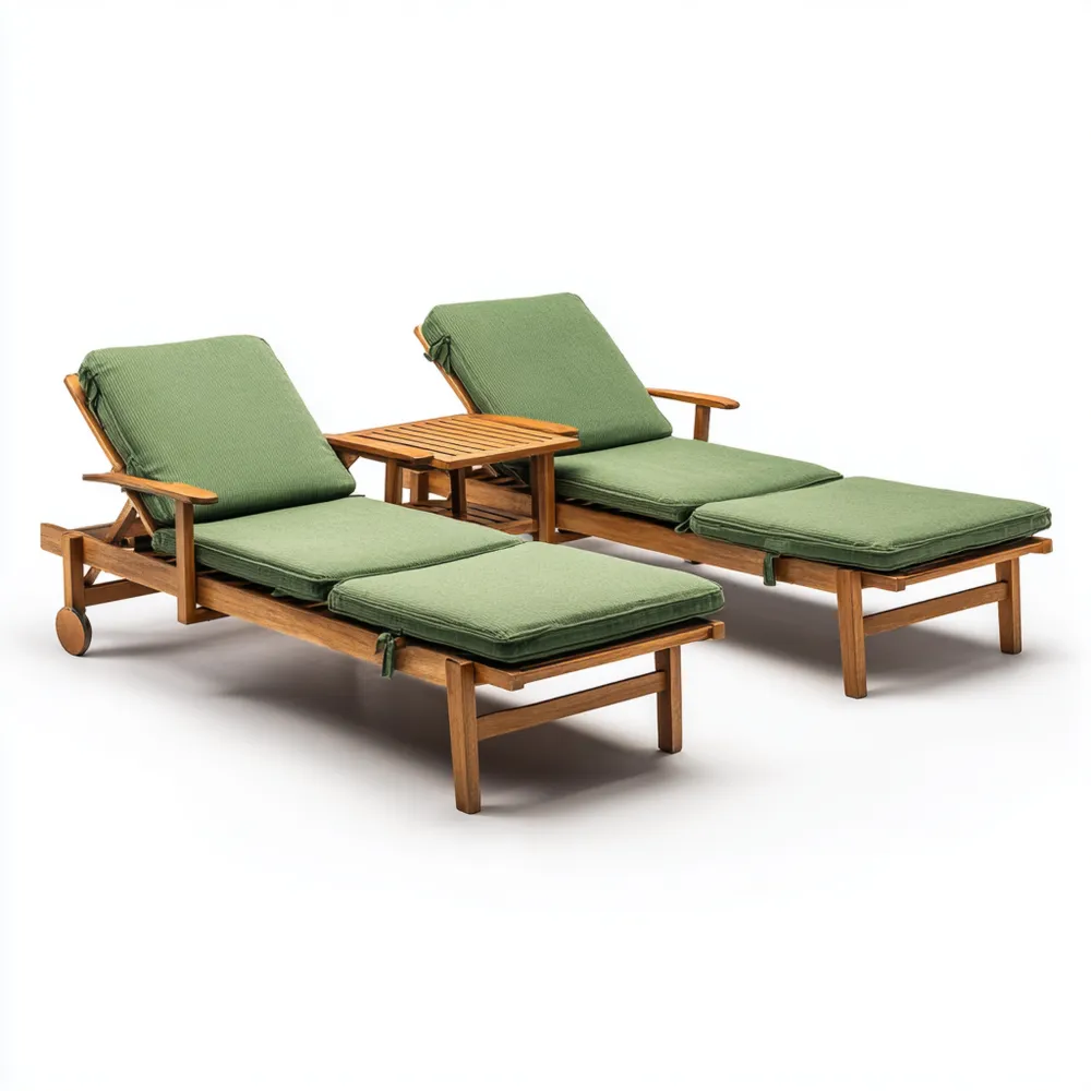 Set di Lettini Prendisole in Legno con Tavolino 200x65x35 cm - Verde