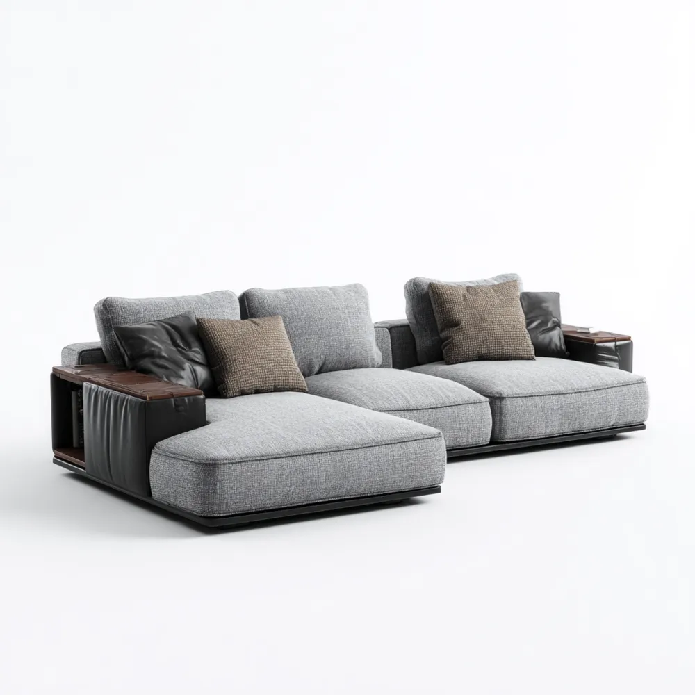 Divano angolare moderno in tessuto 300x150x80 cm - Grigio chiaro