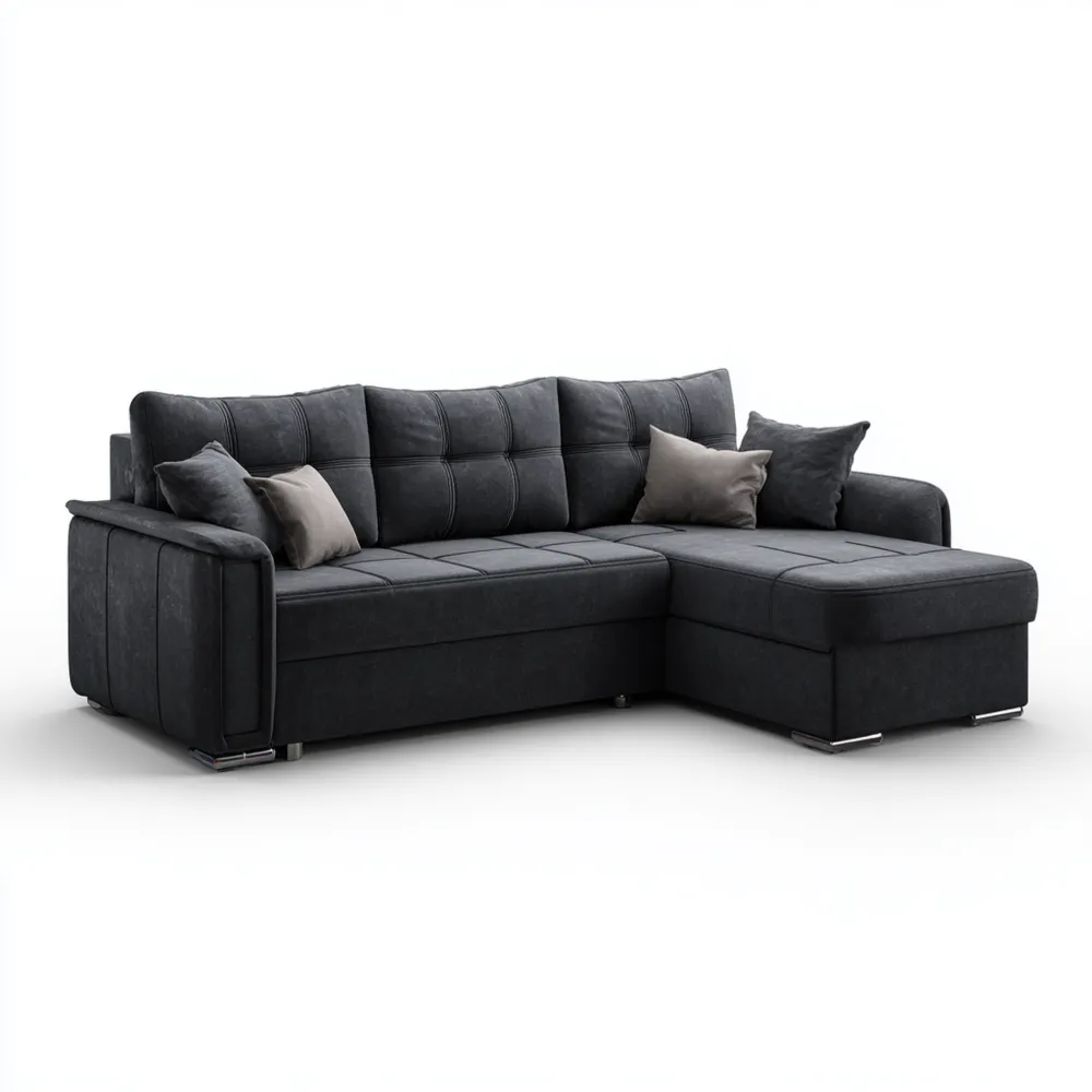 Divano angolare in tessuto 230x150x90 cm - Grigio Scuro - Design moderno