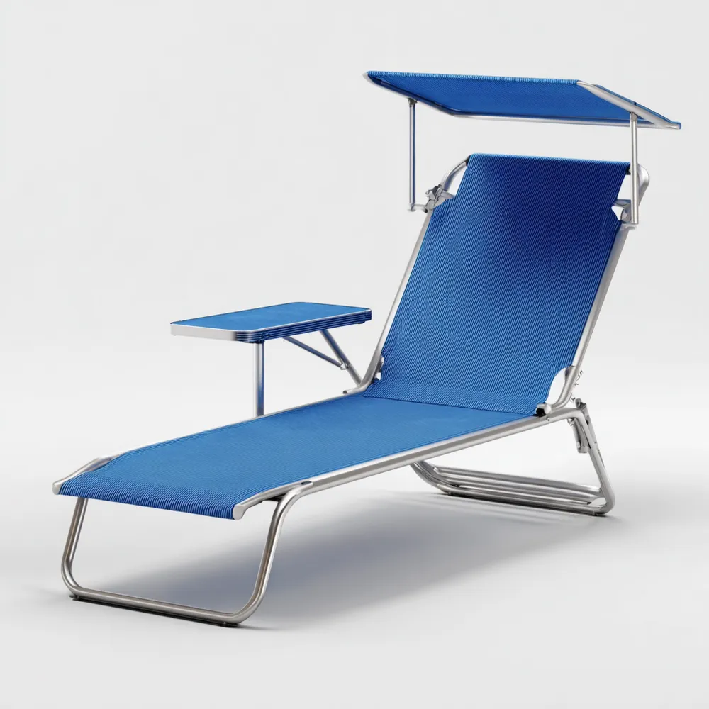 Lettino prendisole in metallo e tessuto 200x65x35 cm - Blu - Ombrellone regolabile