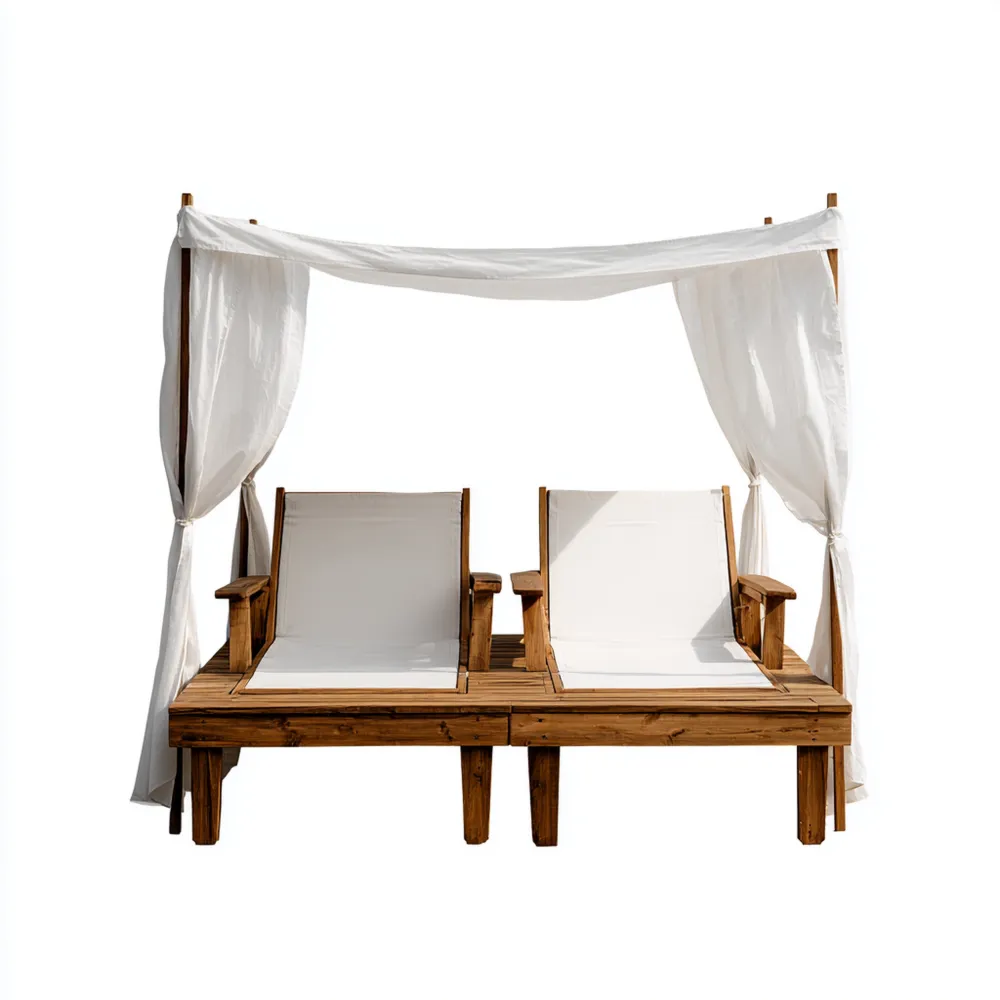 Lettino prendisole in legno 200x160x180 cm con tessuto Bianco - Design moderno per esterni