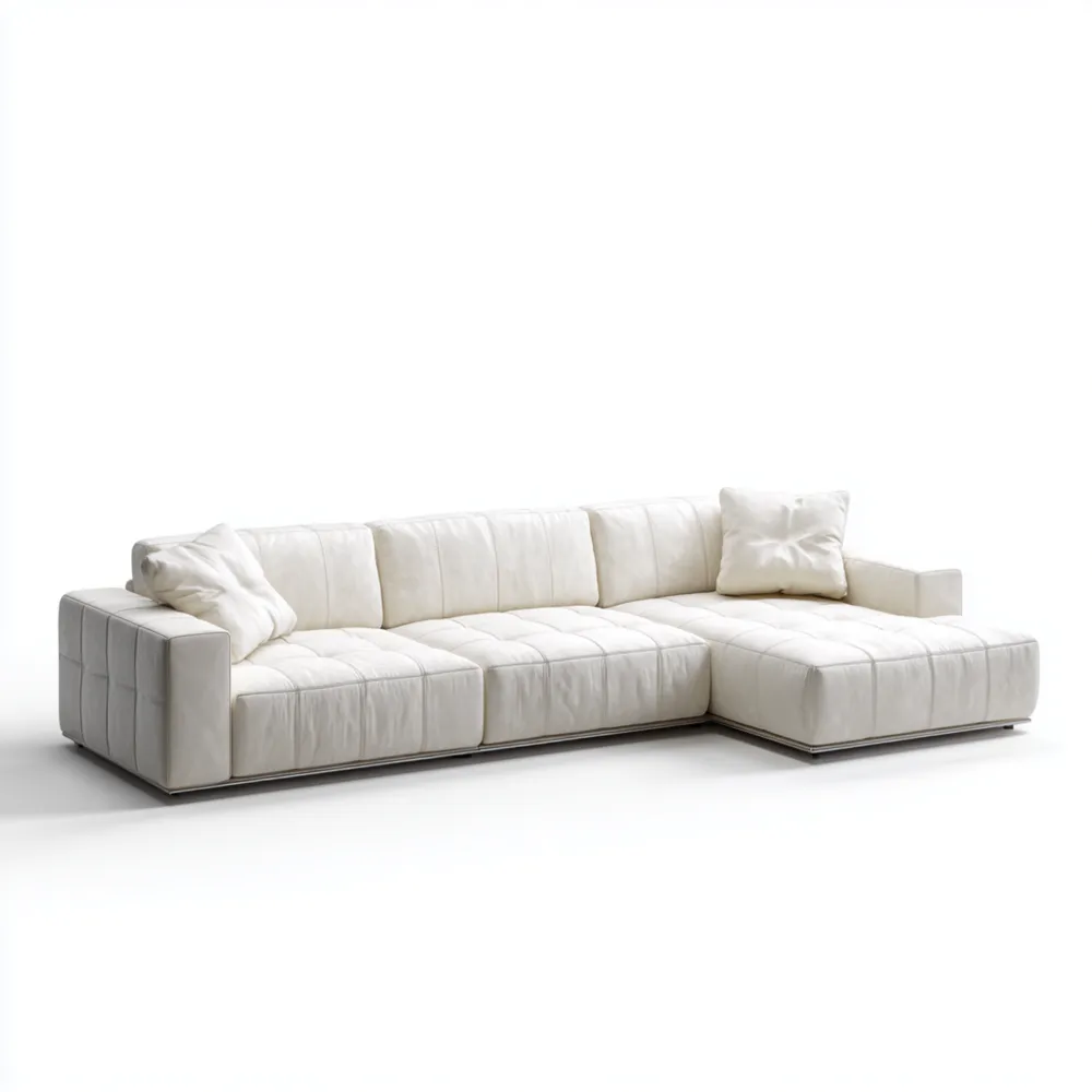 Divano angolare in tessuto 300x150x70 cm - Bianco - Design moderno