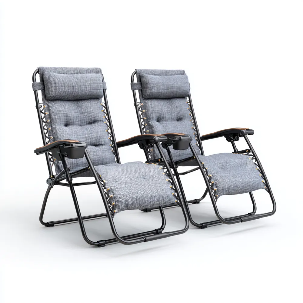 Set di 2 Lettini Prendisole Pieghevoli in Tessuto Oxford - 178x65x115 cm - Grigio - Reclinabili