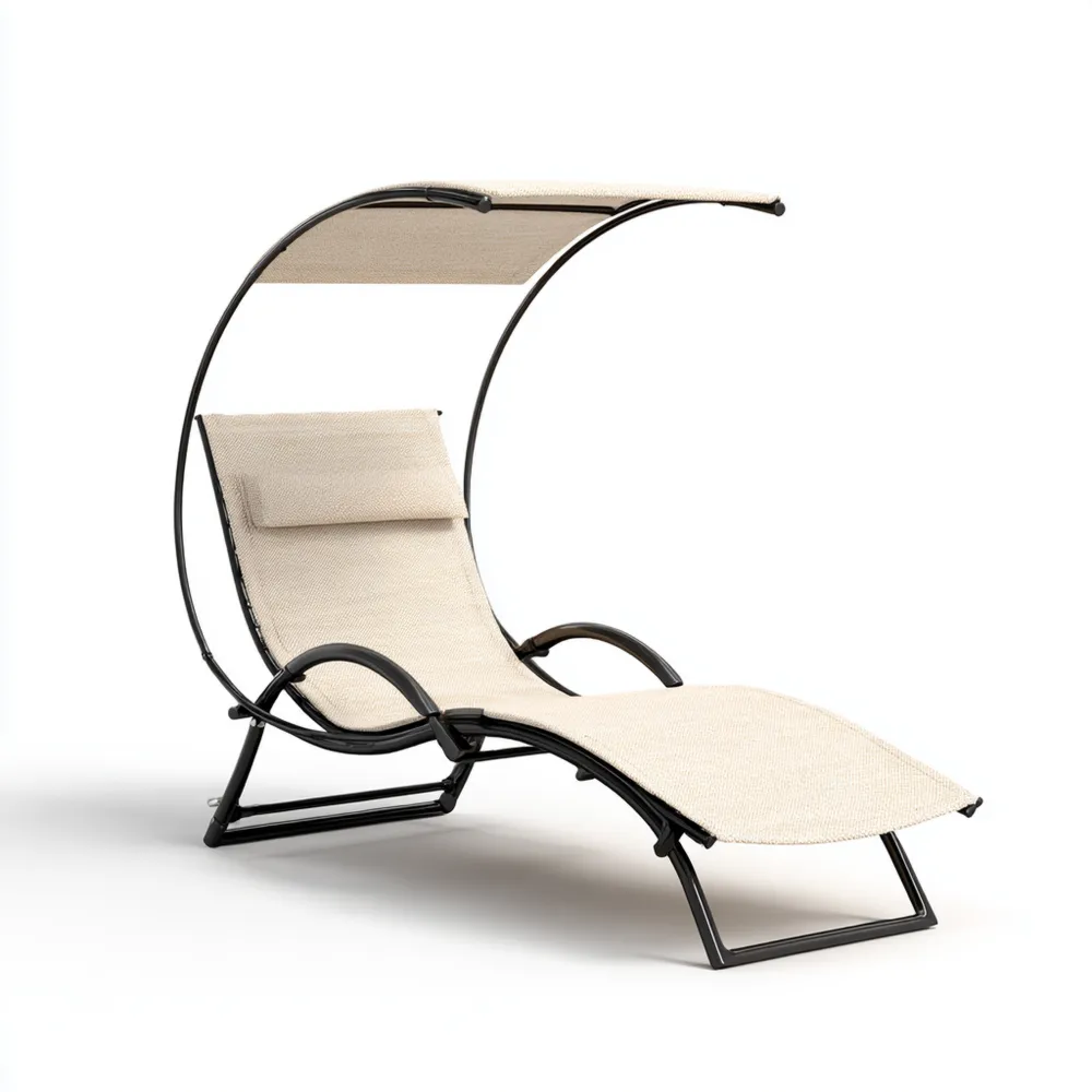 Lettino prendisole in metallo 200x70x140 cm con parasole pieghevole colore Beige