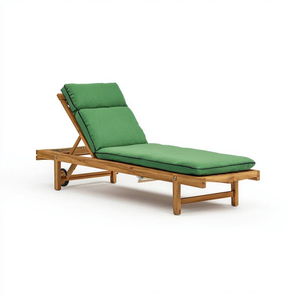 Lettino prendisole in legno con cuscino Verde – 200x65x35 cm – Design regolabile