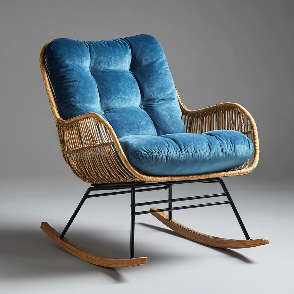 Sedia a dondolo in rattan imbottita 75x85x95 cm - Blu - Design accogliente