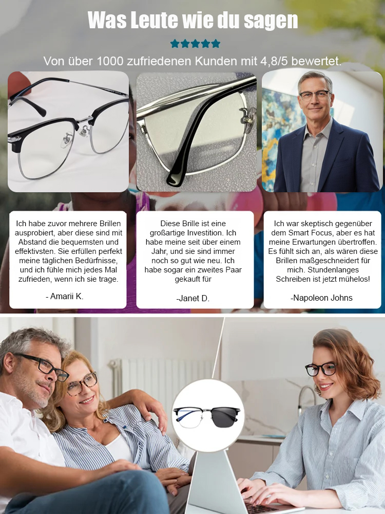 Automatisch fokussierende, blaulichtfilternde Lesebrille für Senioren