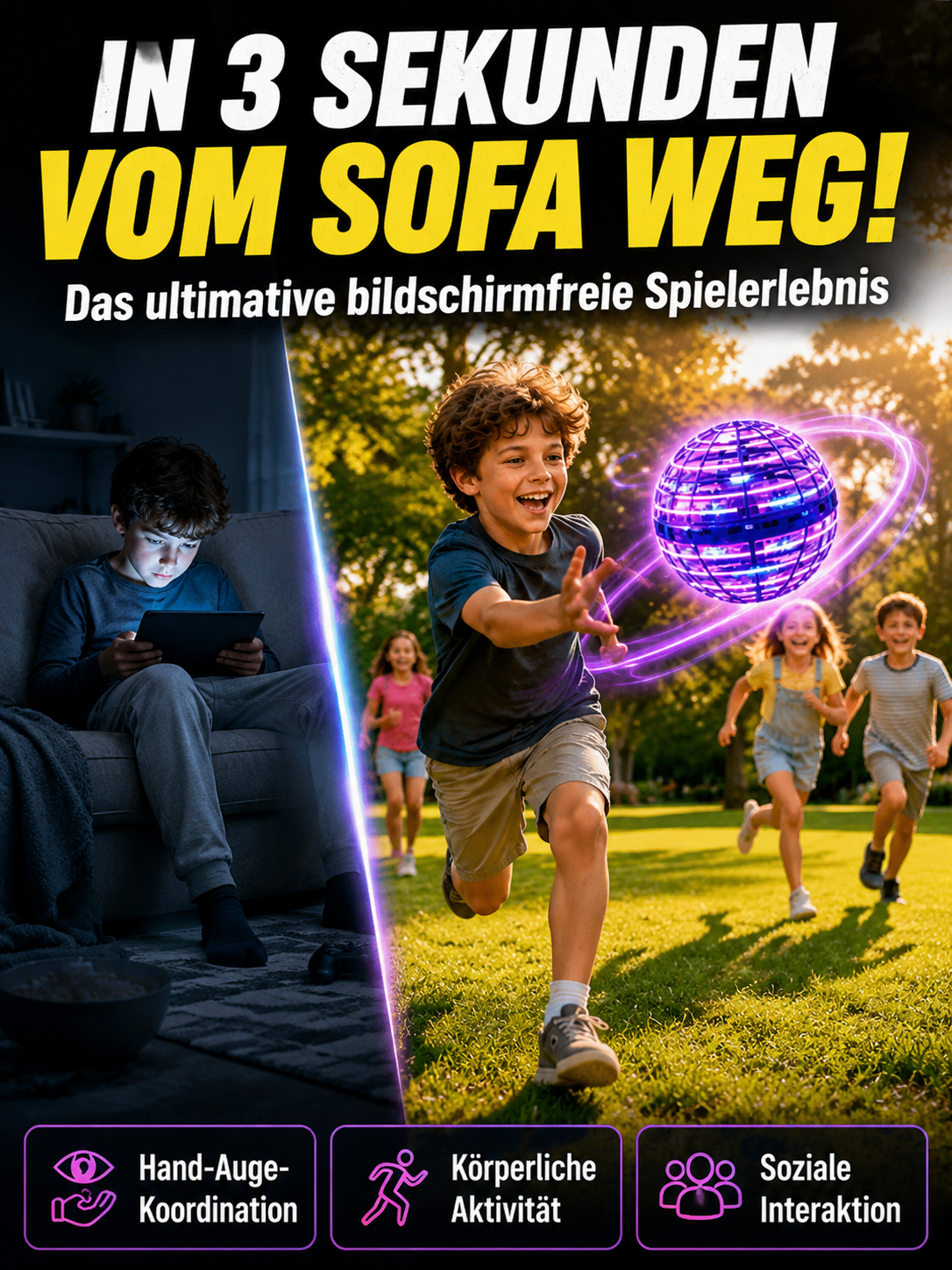 【🛸 Magischer LED-Fliegeball】Schwebender Lichtkugel-Spielzeug