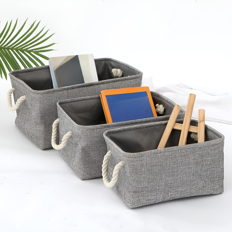 Caja organizadora de lino de color sólido para escritorio moderno y minimalista