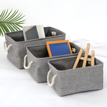 Caja organizadora de lino de color sólido para escritorio moderno y minimalista