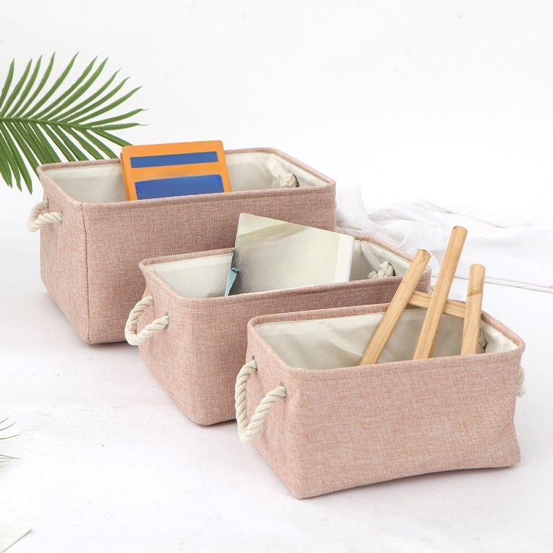 Caja organizadora de lino de color sólido para escritorio moderno y minimalista