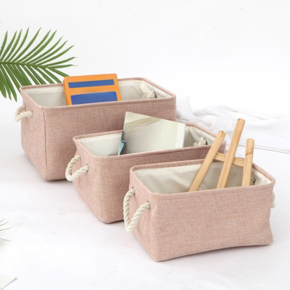 Caja organizadora de lino de color sólido para escritorio moderno y minimalista