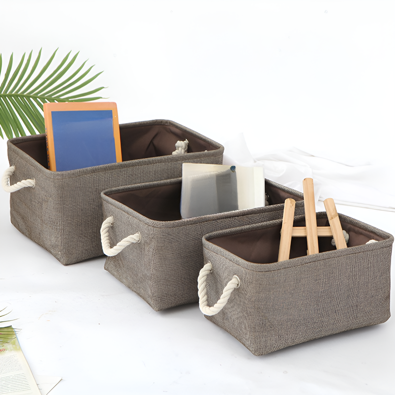 Caja organizadora de lino de color sólido para escritorio moderno y minimalista