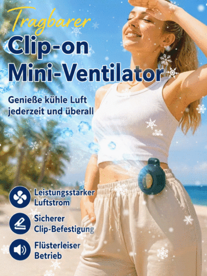 【Tragbarer Mini-Ventilator mit Clip】Halbleiter-Kühltechnik: Eiskalte Erfrischung in Sekundenschnelle❄️4-in-1 Design: Umhängetasche, Handheld, Tisch- & Clip-Ventilator! 👋✨ Freie Hände, überall kühle Brise.