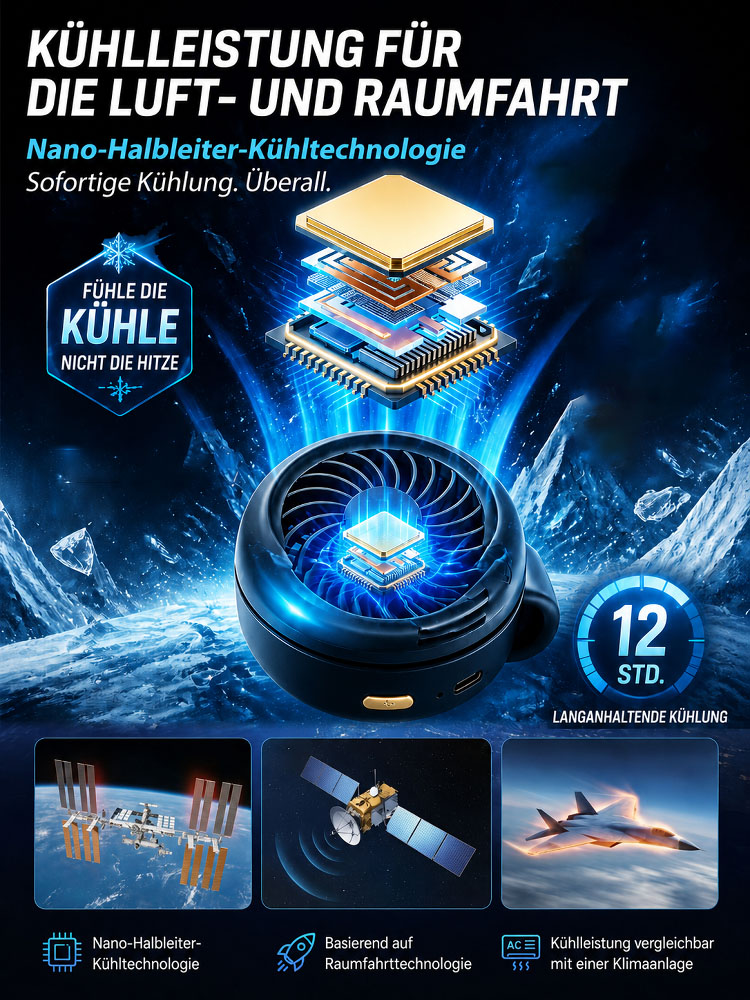 【Tragbarer Mini-Ventilator mit Clip】Halbleiter-Kühltechnik: Eiskalte Erfrischung in Sekundenschnelle❄️4-in-1 Design: Umhängetasche, Handheld, Tisch- & Clip-Ventilator! 👋✨ Freie Hände, überall kühle Brise.