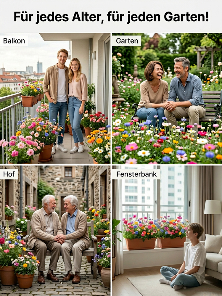 【Viresta Öko-Blumenmischung】🌺25 Tage bis zum Blütenmeer – 99% Keimgarantie für JEDEN Garten✨Einmal streuen, 300 Tage staunen: Profi-Blumenpracht ohne Aufwand.