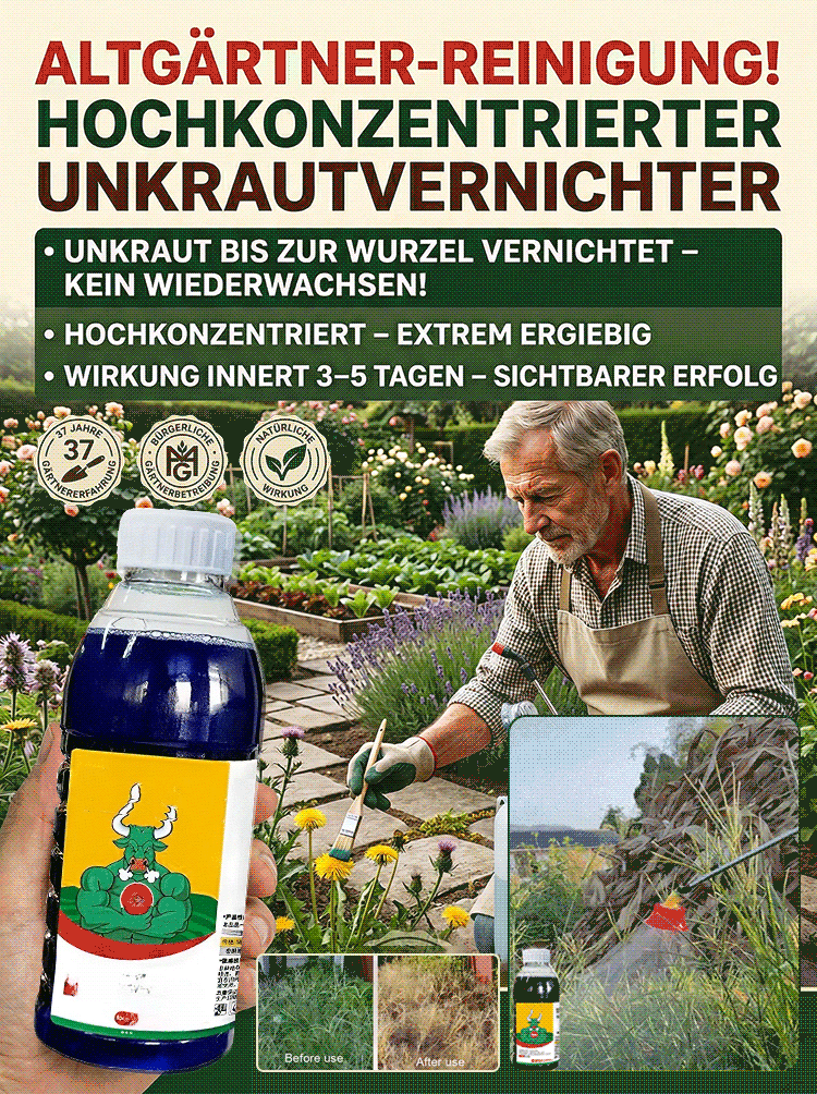 【Hochkonzentriertes Herbizid】❤️Einmal sprühen, sechs Monate unkrautfrei👍In 3–5 Tagen sichtbare Wirkung – restlos mit der Wurzel vernichtet⭐Eine Flasche für 3.000 Quadratmeter