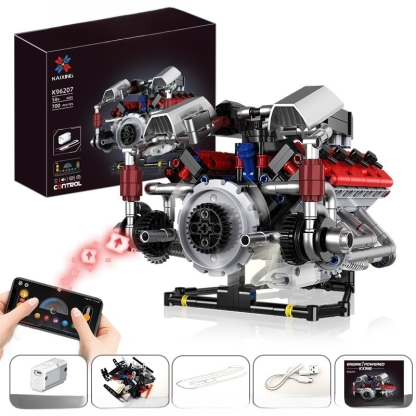 Zusammenbaubarer V8-Motor.