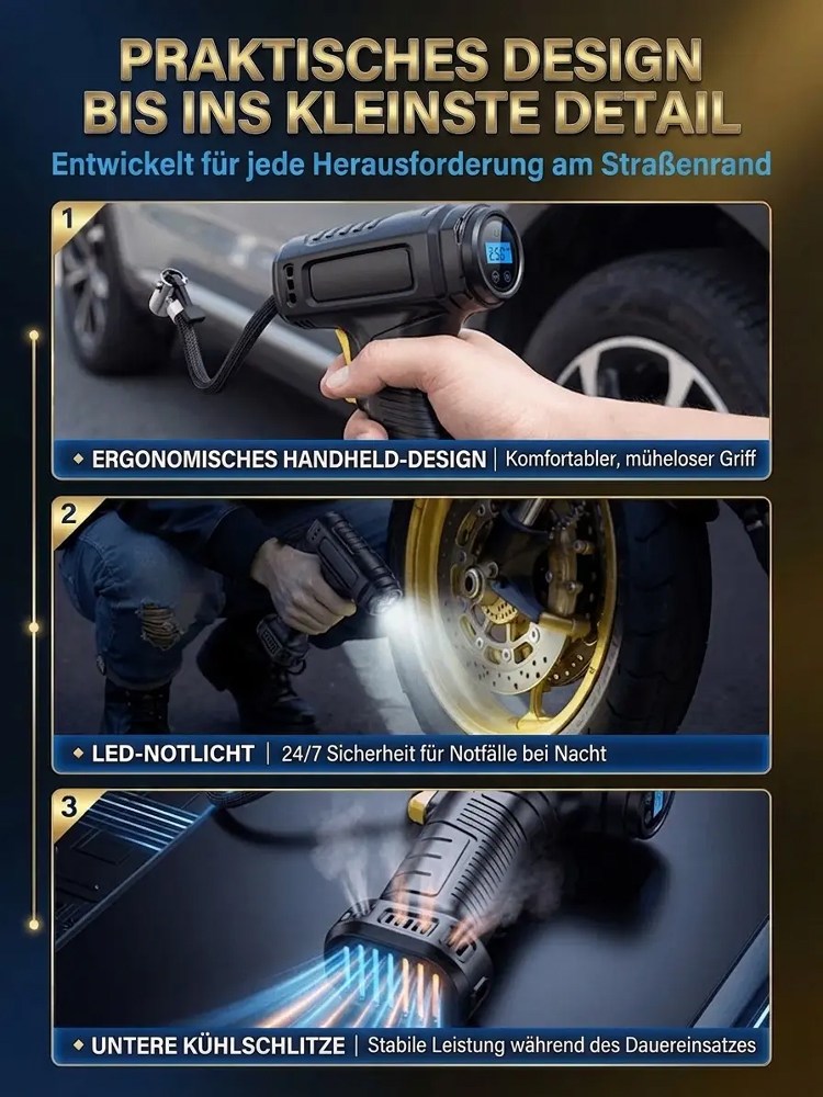 Überall und jederzeit superschnelle kabellose Luftpumpe | Schluss mit Gebühren an der Tankstelle! 1 Min. Aufpumpen, lebenslange Ersparnis