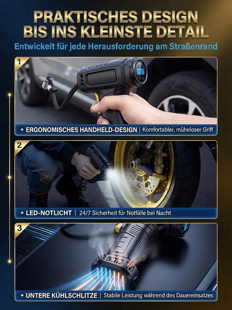 Überall und jederzeit superschnelle kabellose Luftpumpe | Schluss mit Gebühren an der Tankstelle! 1 Min. Aufpumpen, lebenslange Ersparnis