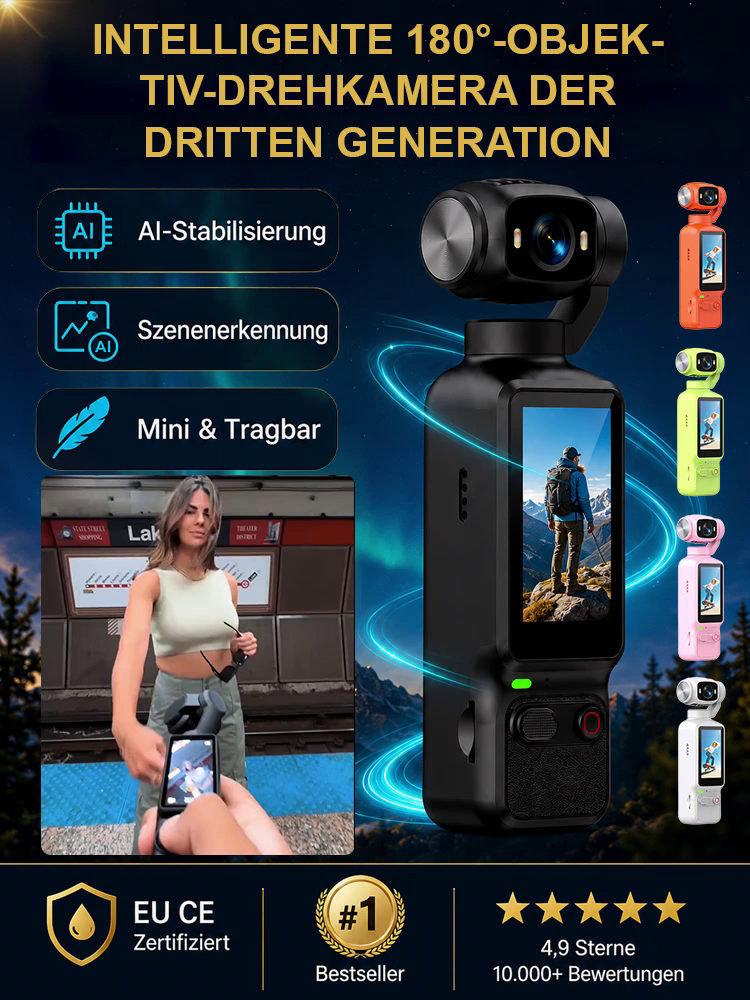 Tragbare Outdoor-Kamera mit 180° drehbarem Objektiv und intelligenter Steuerung