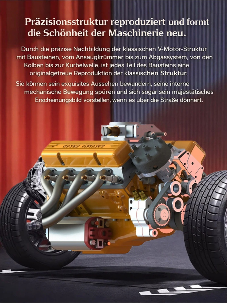 Zusammenbaubarer V8-Motor.