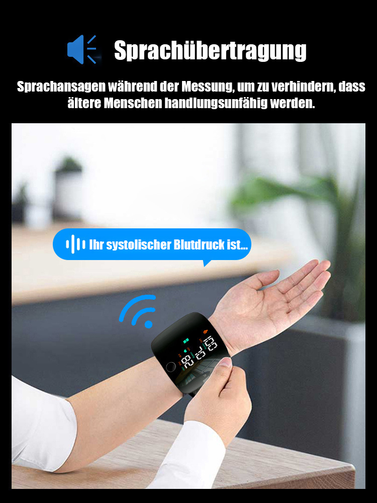 【Sprachgesteuerter Großbildschirm】❤️Vollautomatisches Handgelenk-Blutdruckmessgerät👍Blutdruck, Blutzucker & Puls – 3 Vitalwerte in 5 Sekunden | Messbereich (Druck): 0 – 280 mmHg | Messbereich (Puls): 40 – 185 Schläge/Min | Messgenauigkeit (Druck): ±3 mmH