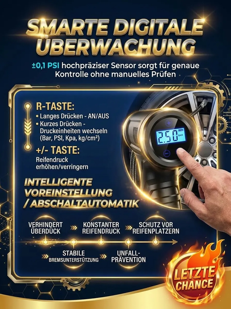 Überall und jederzeit superschnelle kabellose Luftpumpe | Schluss mit Gebühren an der Tankstelle! 1 Min. Aufpumpen, lebenslange Ersparnis