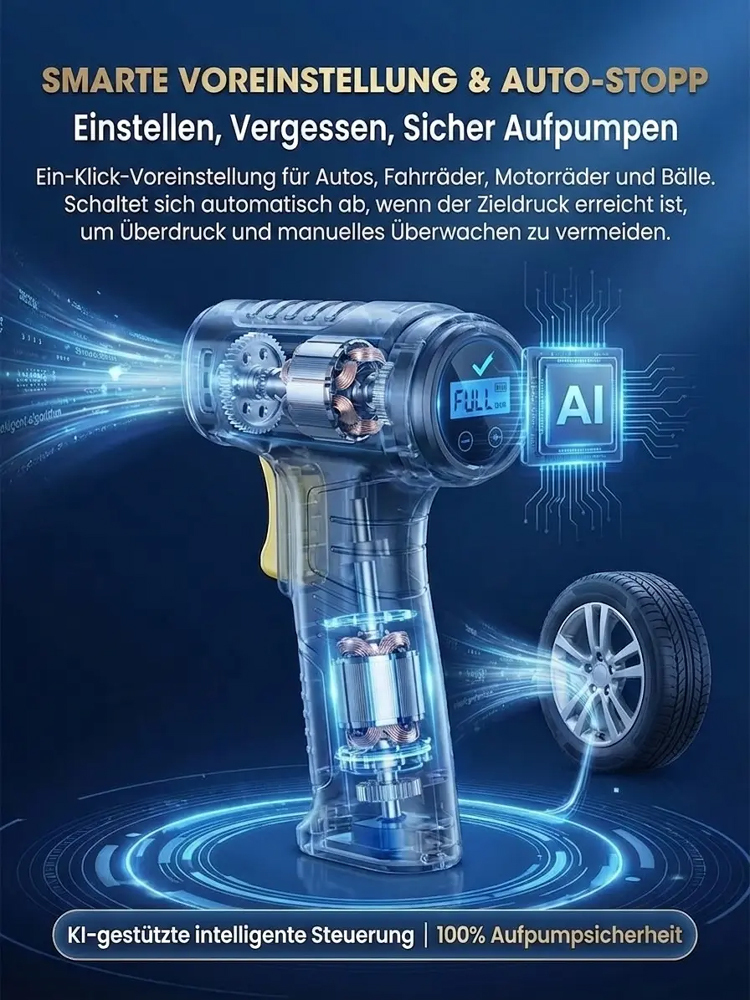 Überall und jederzeit superschnelle kabellose Luftpumpe | Schluss mit Gebühren an der Tankstelle! 1 Min. Aufpumpen, lebenslange Ersparnis