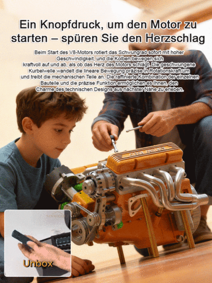 Zusammenbaubarer V8-Motor.