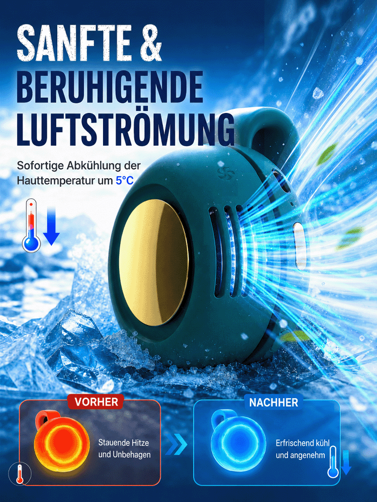 【Tragbarer Mini-Ventilator mit Clip】Halbleiter-Kühltechnik: Eiskalte Erfrischung in Sekundenschnelle❄️4-in-1 Design: Umhängetasche, Handheld, Tisch- & Clip-Ventilator! 👋✨ Freie Hände, überall kühle Brise.