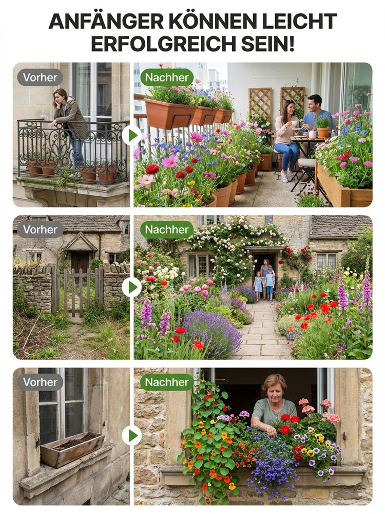 【Viresta Öko-Blumenmischung】🌺25 Tage bis zum Blütenmeer – 99% Keimgarantie für JEDEN Garten✨Einmal streuen, 300 Tage staunen: Profi-Blumenpracht ohne Aufwand.