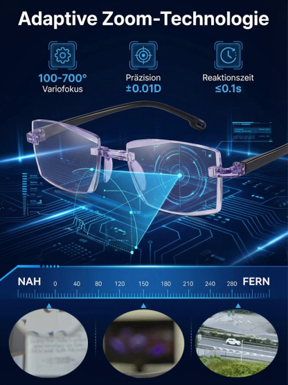 Charité & TÜV zertifiziert: Smarte Titan-Gleitsichtbrille mit 0,1s Autofokus
