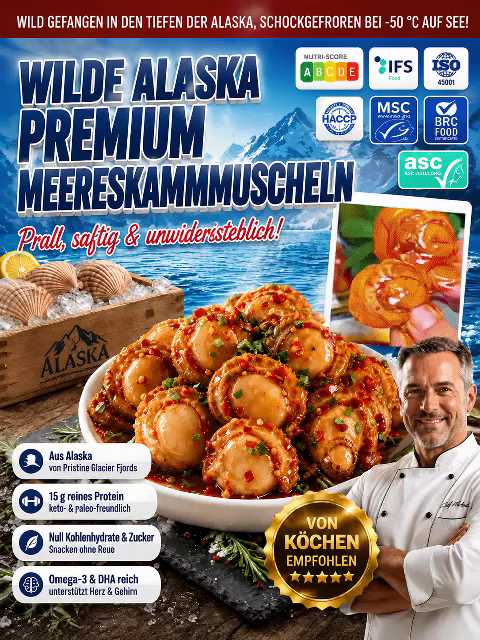Premium pikant gewürzte Alaska-Jakobsmuscheln | 22g Protein & Keto-freundlich | Kauf 1, erhalte 1 gratis!