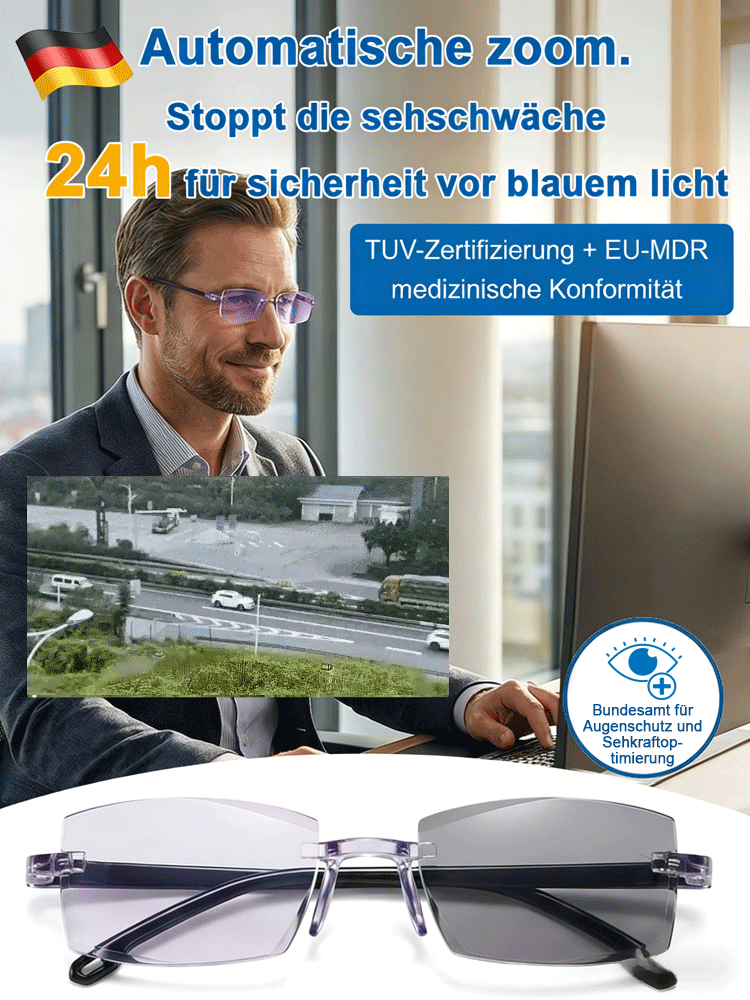 Charité & TÜV zertifiziert: Smarte Titan-Gleitsichtbrille mit 0,1s Autofokus