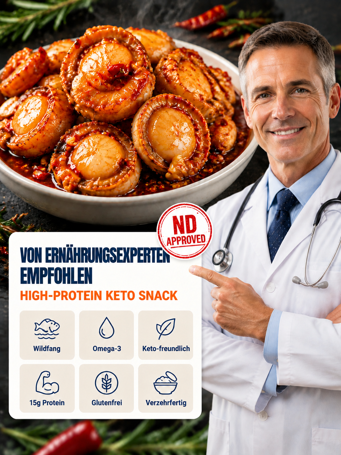 Premium pikant gewürzte Alaska-Jakobsmuscheln | 22g Protein & Keto-freundlich | Kauf 1, erhalte 1 gratis!