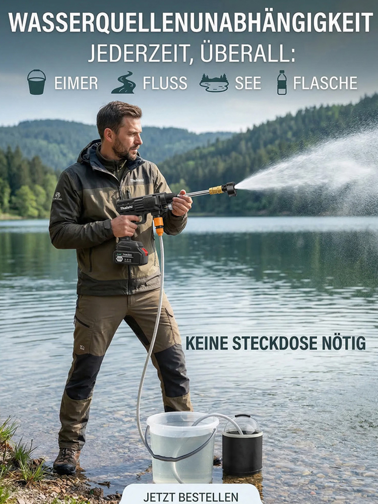 【Hochdruck-Selbstansaugende 3-in-1】✨Tragbare Autowaschanlage🔋300 Minuten lange Akkulaufzeit, extrem starker Wasserdruck👍Überall waschen – ganz ohne Strom & Wasseranschluss