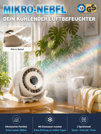 【Neuer Desktop-Sprühventilator】❄️Schnellkühlung: In 1 Minuten spürbar kühler | Keine Klimaanlage erforderlich – selbst bei 40 °C Hitze!