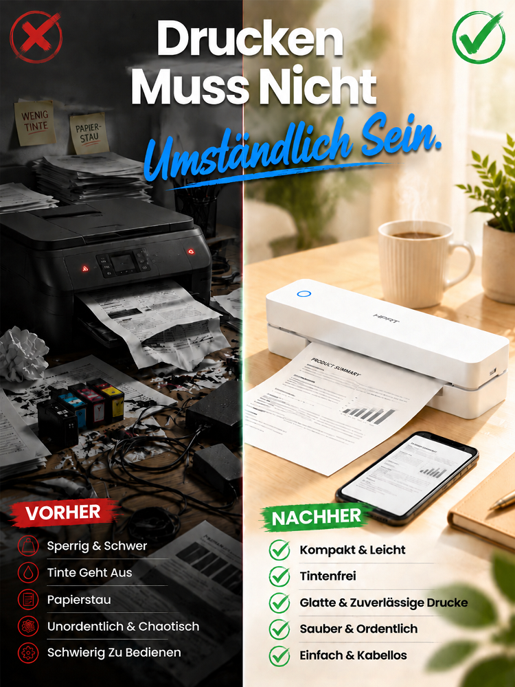【Bluetooth-Drucker ohne Tinte】NIE MEHR TINTE KAUFEN | Erhalten Sie jederzeit und überall Druckfreiheit.