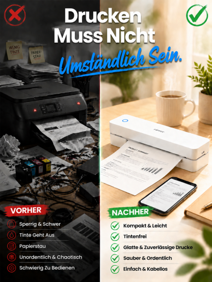 【Bluetooth-Drucker ohne Tinte】NIE MEHR TINTE KAUFEN | Erhalten Sie jederzeit und überall Druckfreiheit.