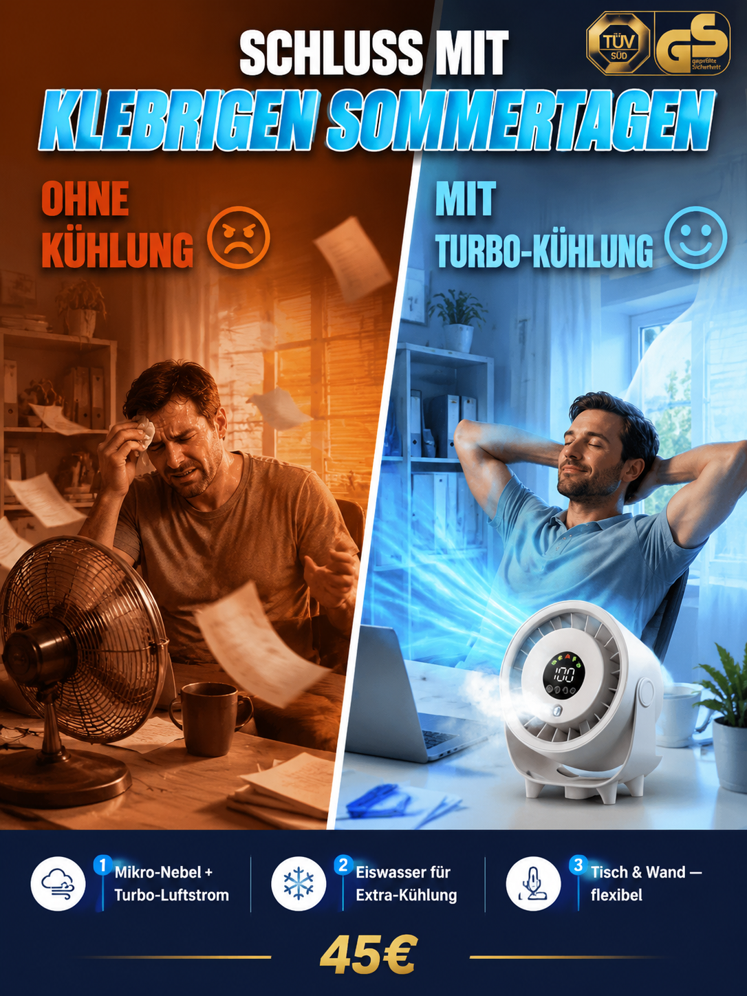 【Neuer Desktop-Sprühventilator】❄️Schnellkühlung: In 1 Minuten spürbar kühler | Keine Klimaanlage erforderlich – selbst bei 40 °C Hitze!